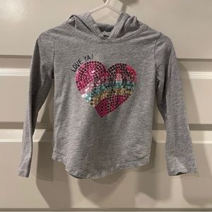 Carter’s Sequin Heart Hooded Shirt. Size: 2T.